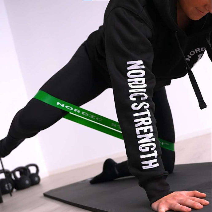 Kurzes Fitnessband, 5er-Set (orange: "extra light", blau: "light", grün: "medium", grau: "heavy", schwarz: "extra heavy")