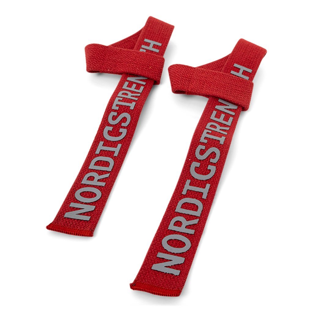 Zughilfen aus Stoff, mit Schriftzug "Nordic Strength", rot