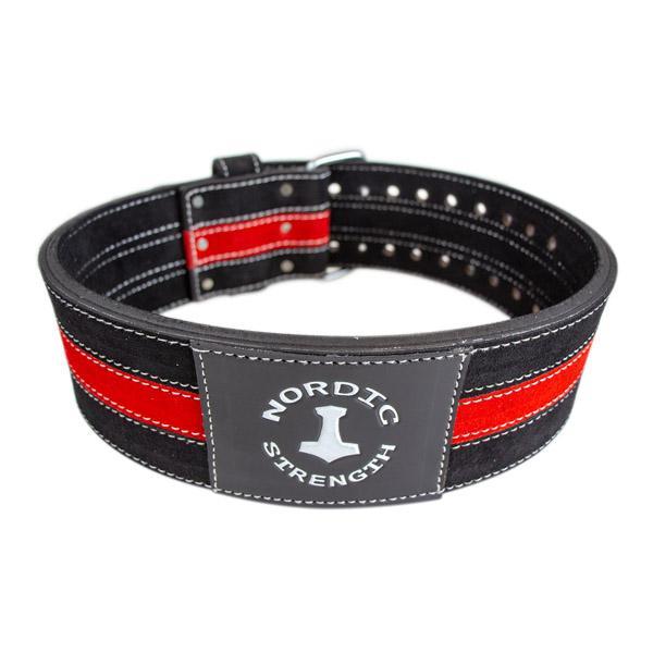 Professioneller Trainingsgürtel mit Schnellverschluss, schwarz-rotes Leder