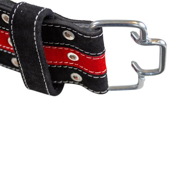 Professioneller Trainingsgürtel mit Schnellverschluss, schwarz-rotes Leder