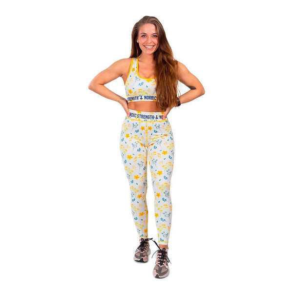 Leggings und Sport-BH, 'Floral Yellow'