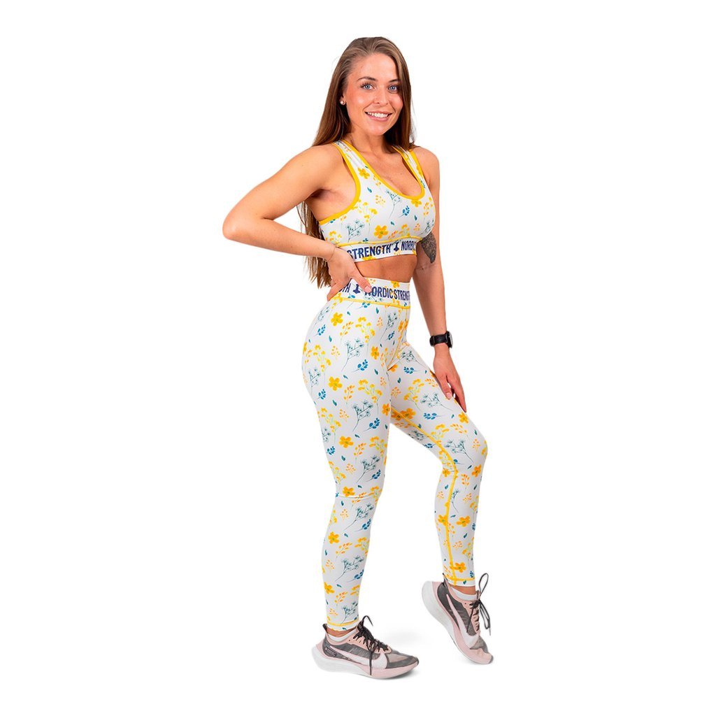 Leggings und Sport-BH, 'Floral Yellow'