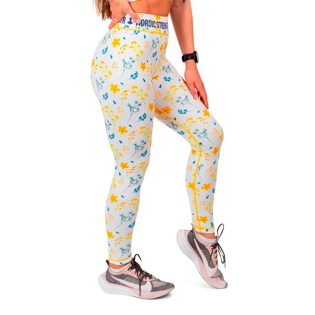 Leggings und Sport-BH, 'Floral Yellow'
